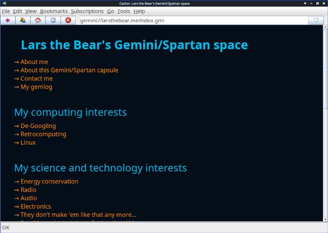 My Gemini capsule, with dark theme