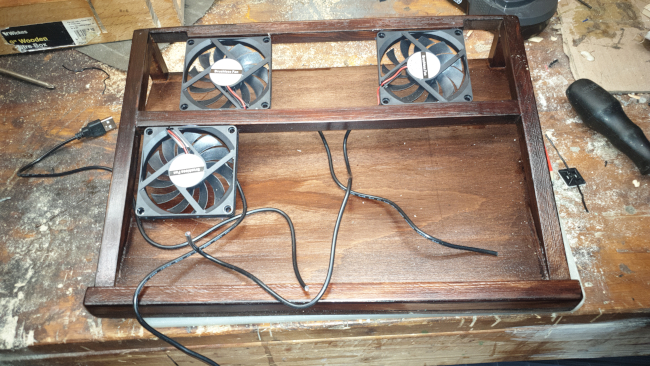 The laptop stand during assembly