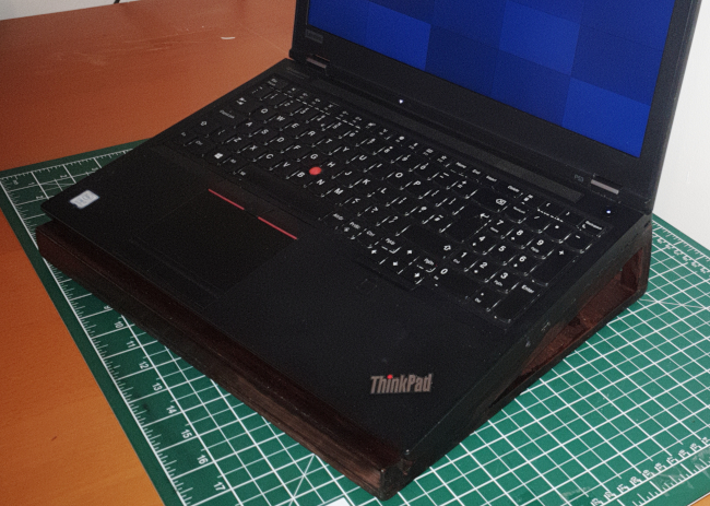 The laptop stand with the P53 in position