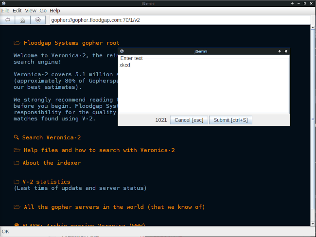 Making a Gopher search using Veronica