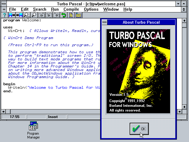 Turbo Pascal running in Windows 3.1